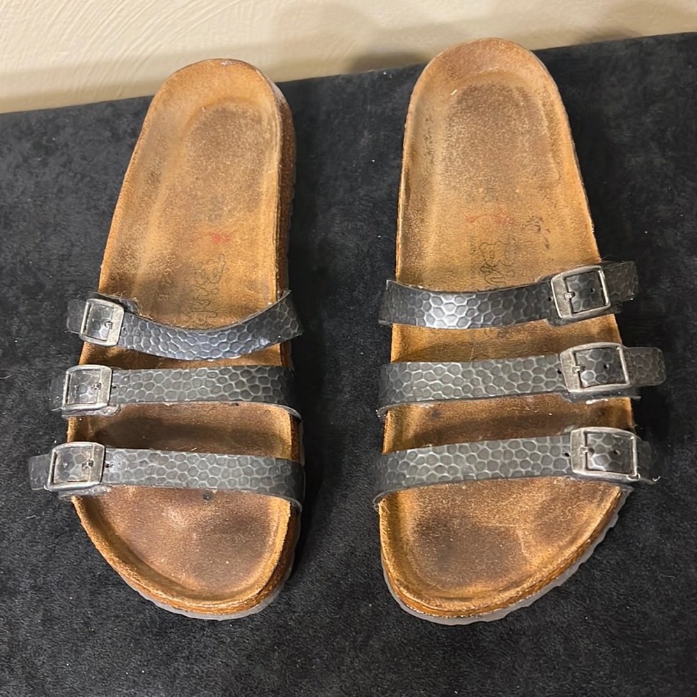 Birkenstock Birkis Florida Leather Strap Sandals Gray Size